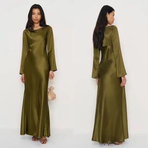 REFORMATION NWT Pike Silk Maxi Dress in Moss